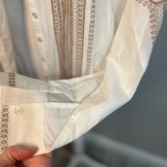 Sundance Cotton Bohemian Print Top Long Sleeve White Brown P 10 Medium - Picture 5 of 12